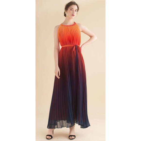 CHICWISH Women's Splendor of The Sunset Orange Violet Halter Neck Pleated - Picture 1 of 13